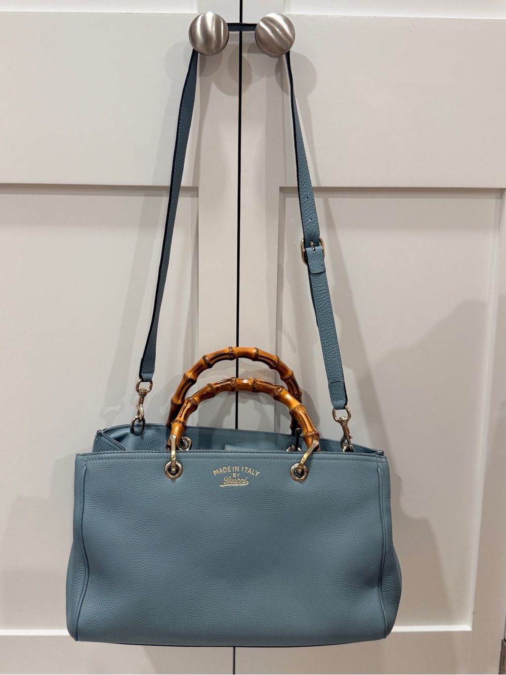 Gucci Light Blue Bamboo Handle Leather Tote + COA and Dust Bag - Picture 3 of 16